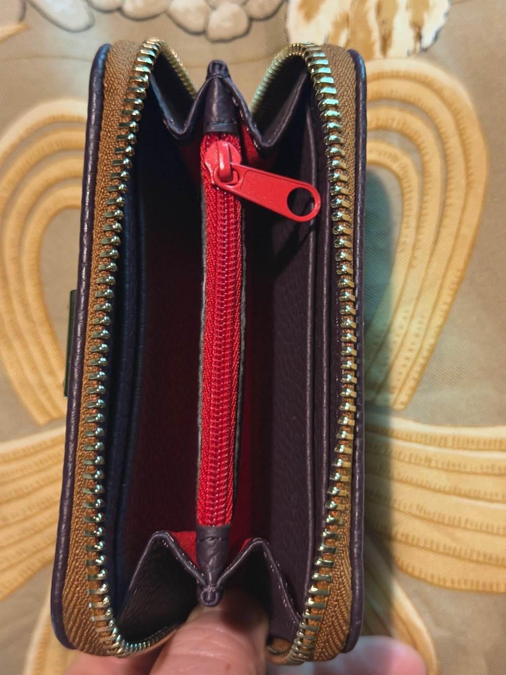 Dooney & Bourke Plum Pebble Leather Zip-Around Wallet with Contrast Trim - Picture 3 of 3